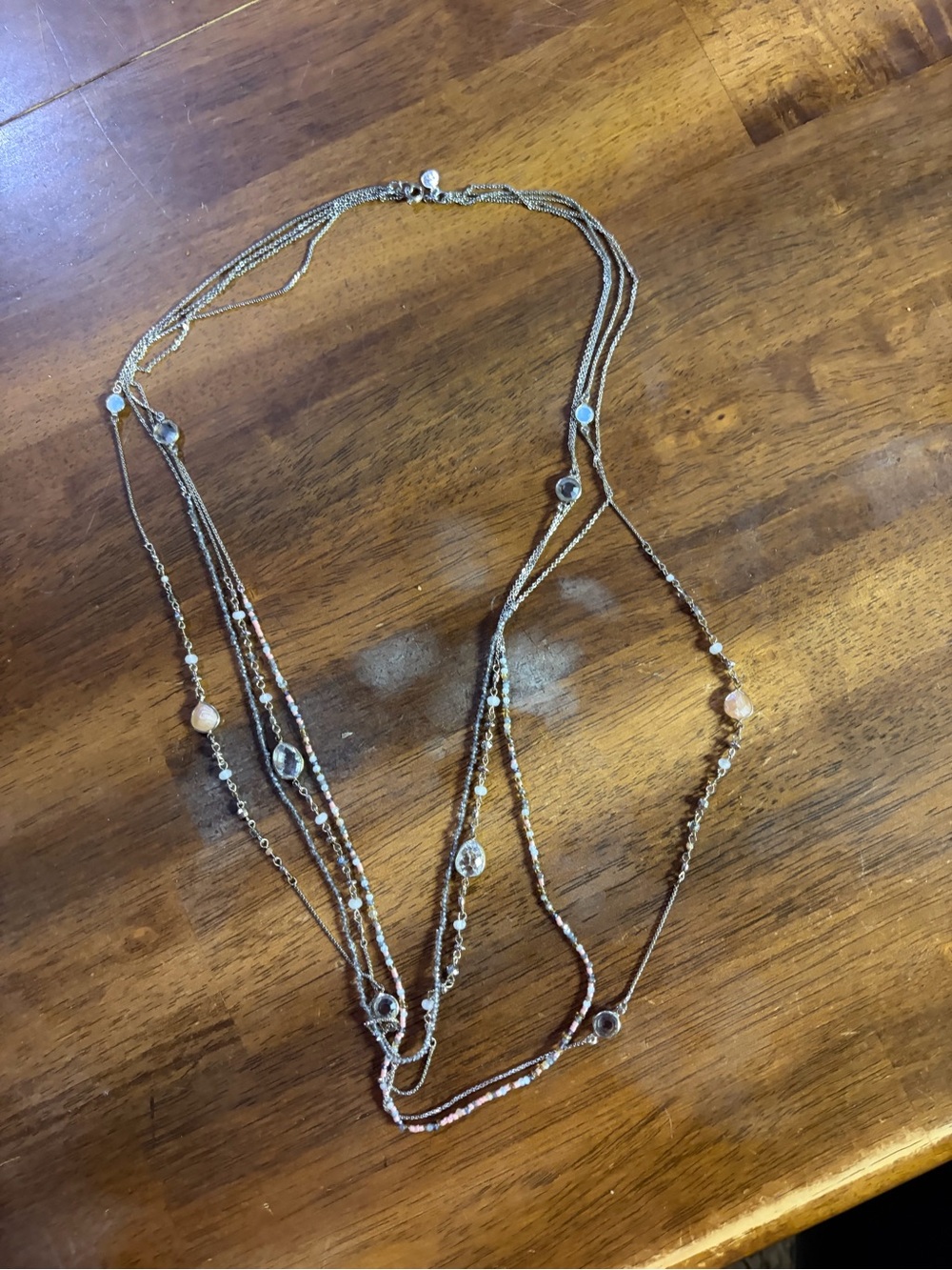 LOFT Multi-Strand Gold and Pink Bead Layered Necklace